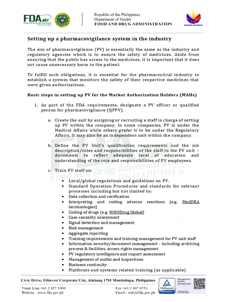 Establishing a Pharmacovigilance System | PDF | Pharmacovigilance ...