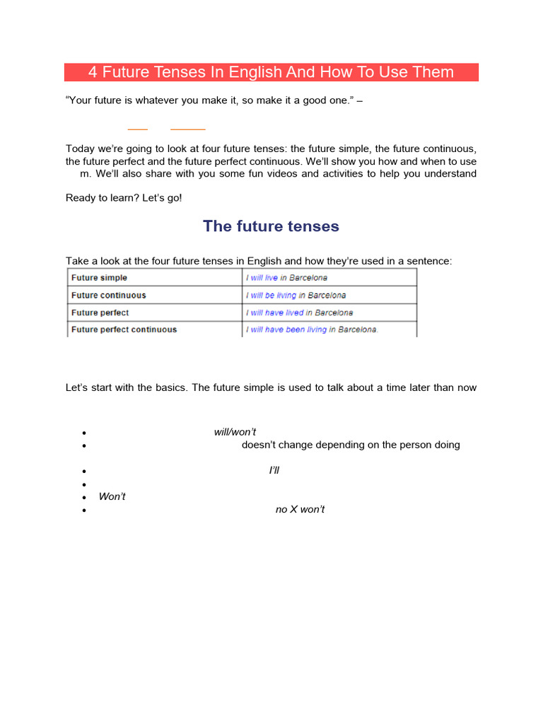 Understanding English Future Tenses | PDF | Linguistic Morphology ...