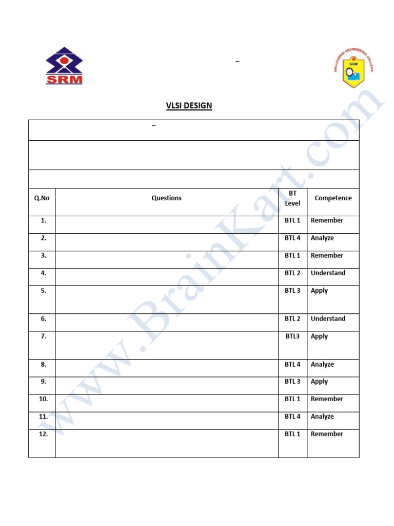 VLSI Design Study Material & Question Bank | PDF | Cmos | Mosfet