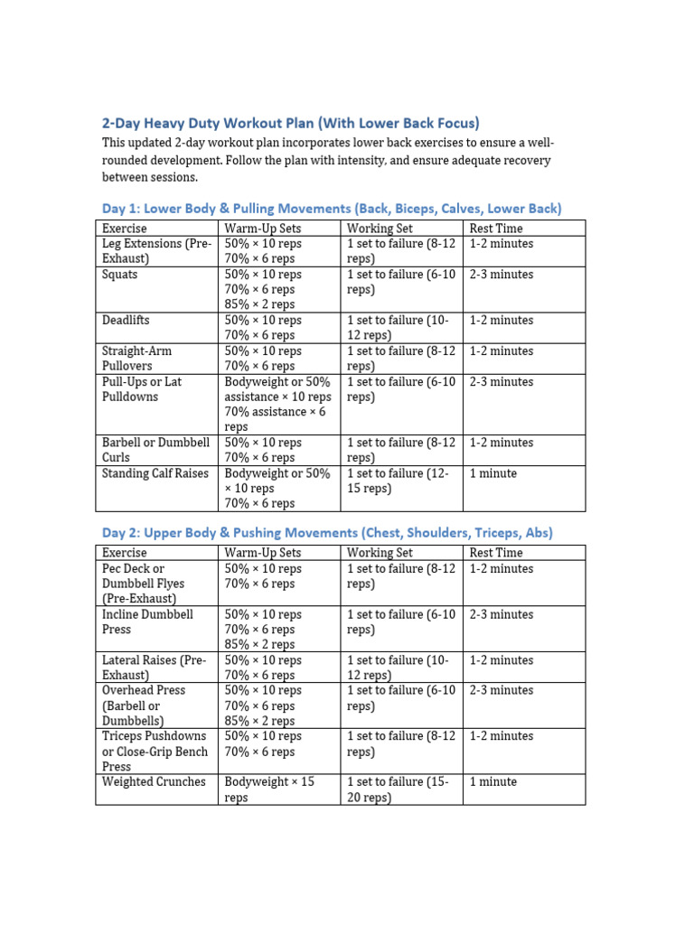 2-Day Lower Back Focus Workout Plan | PDF | Management Of Obesity ...