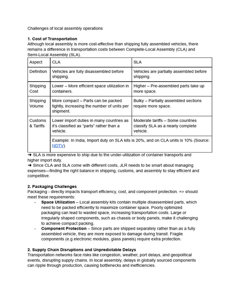Challenges of Local Assembly Operations | PDF | Transport | Tariff