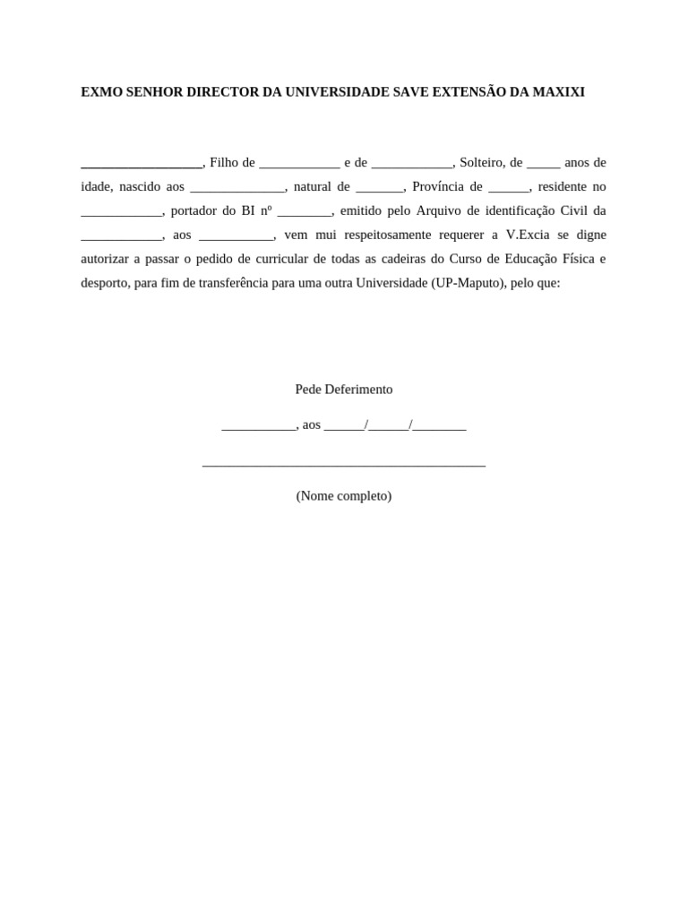 Pedido de Transferência Universitária | PDF