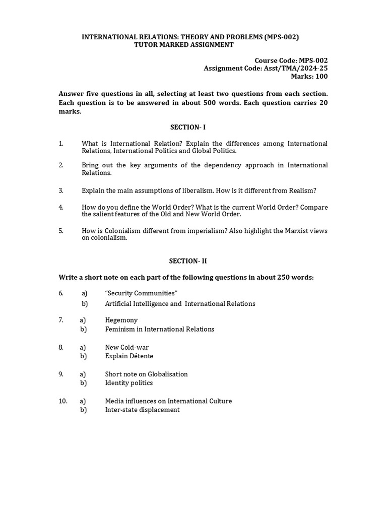 International Relations Assignment Overview | PDF | International ...