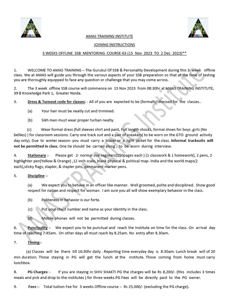 AMAS SSB Course Fees and Details | PDF | Clothing | Fashion