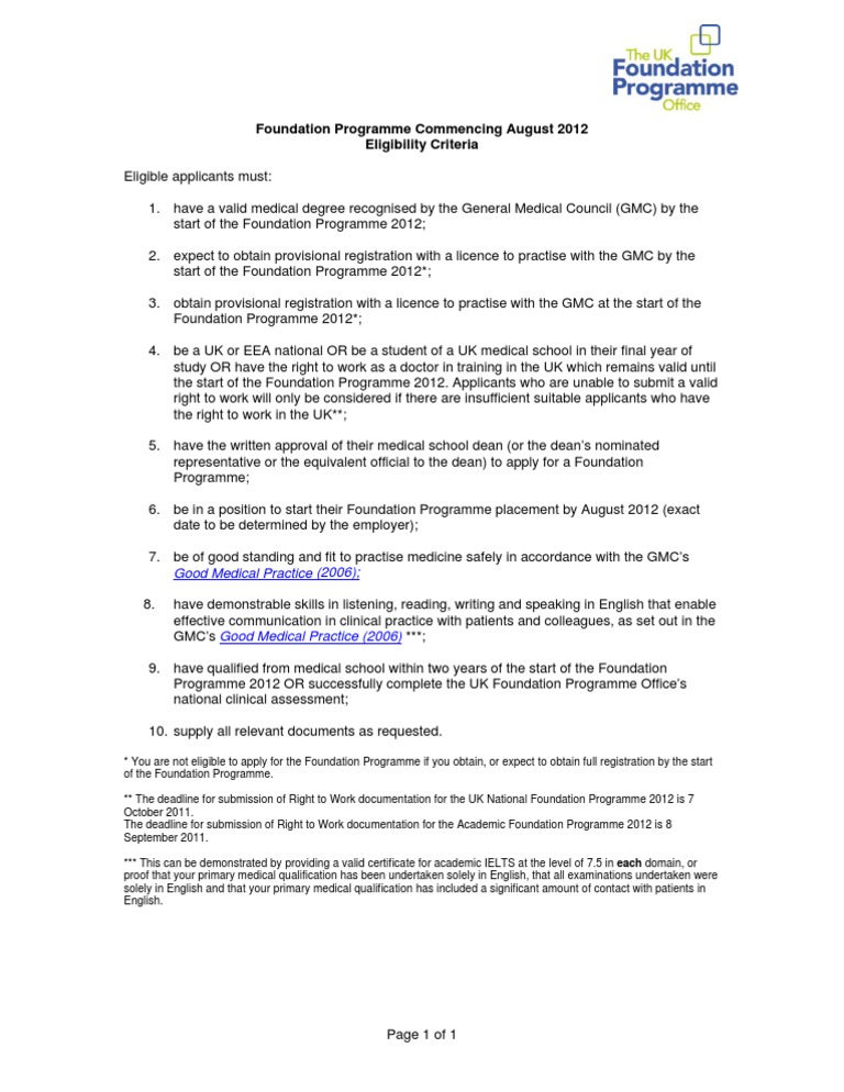 Foundation Programme 2012 Eligibility Criteria | PDF | Business