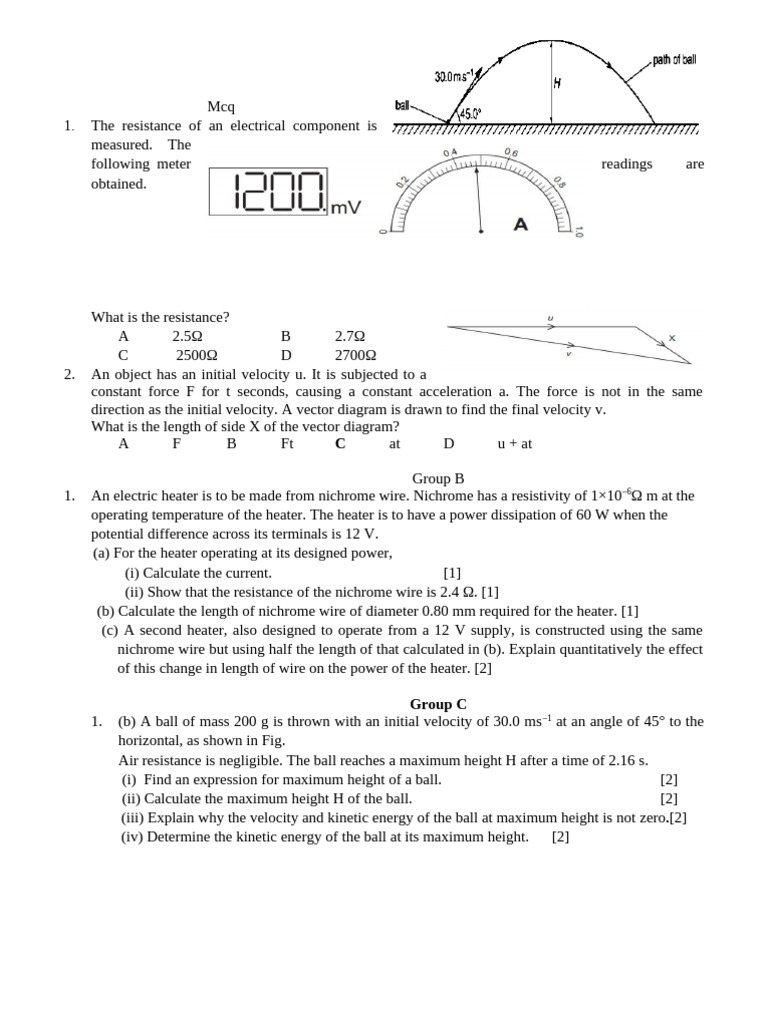 Electrical Resistance and Motion MCQs | PDF