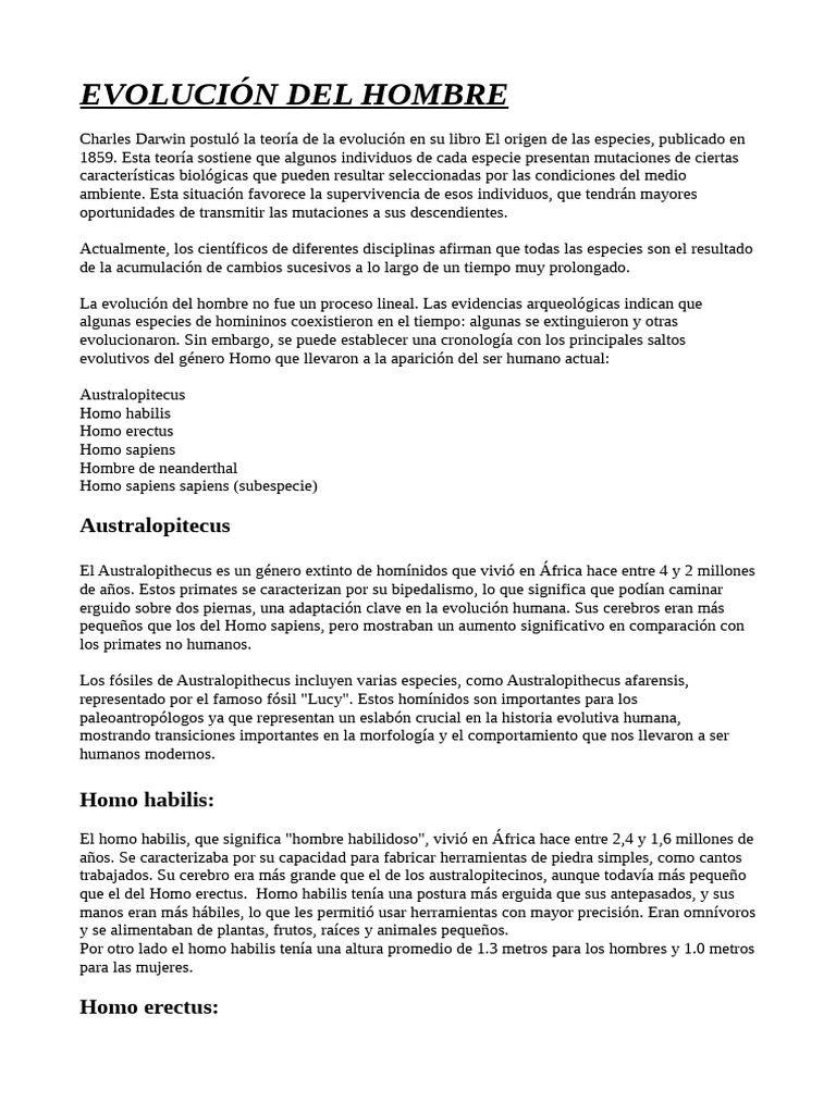 Evolución del Hombre: Hominidos y Especies | PDF | Homo | neanderthal