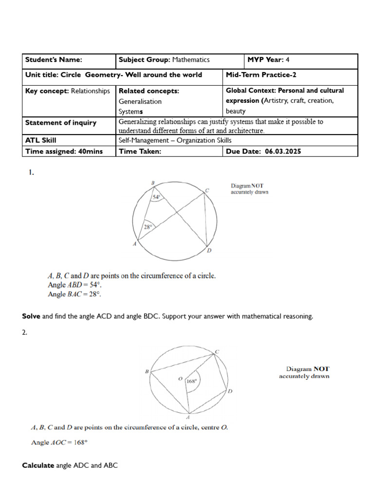 Circle Geometry Angle Calculations | PDF