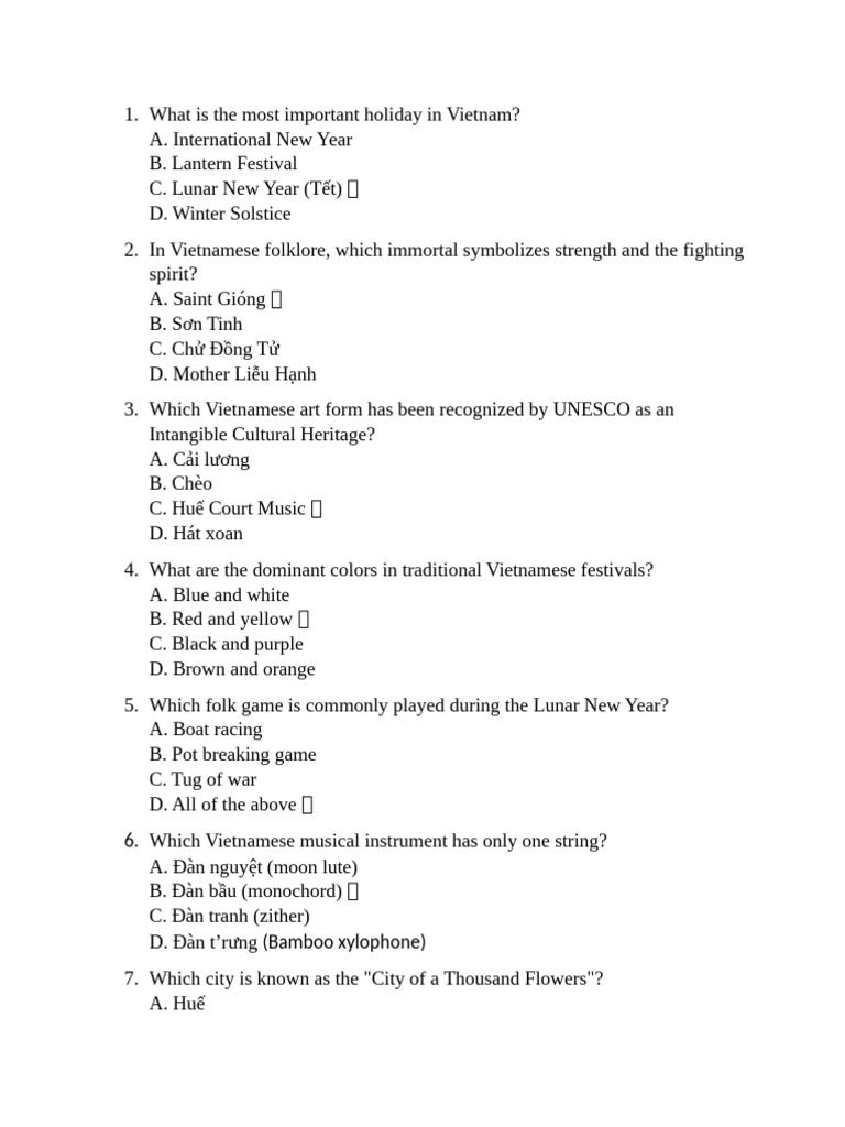 Vietnamese Culture and Traditions Quiz | PDF | Vietnam