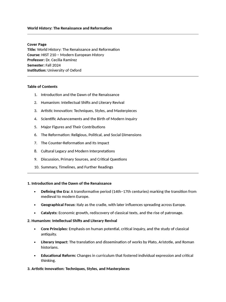 Renaissance and Reformation Overview | PDF | Renaissance | Counter ...