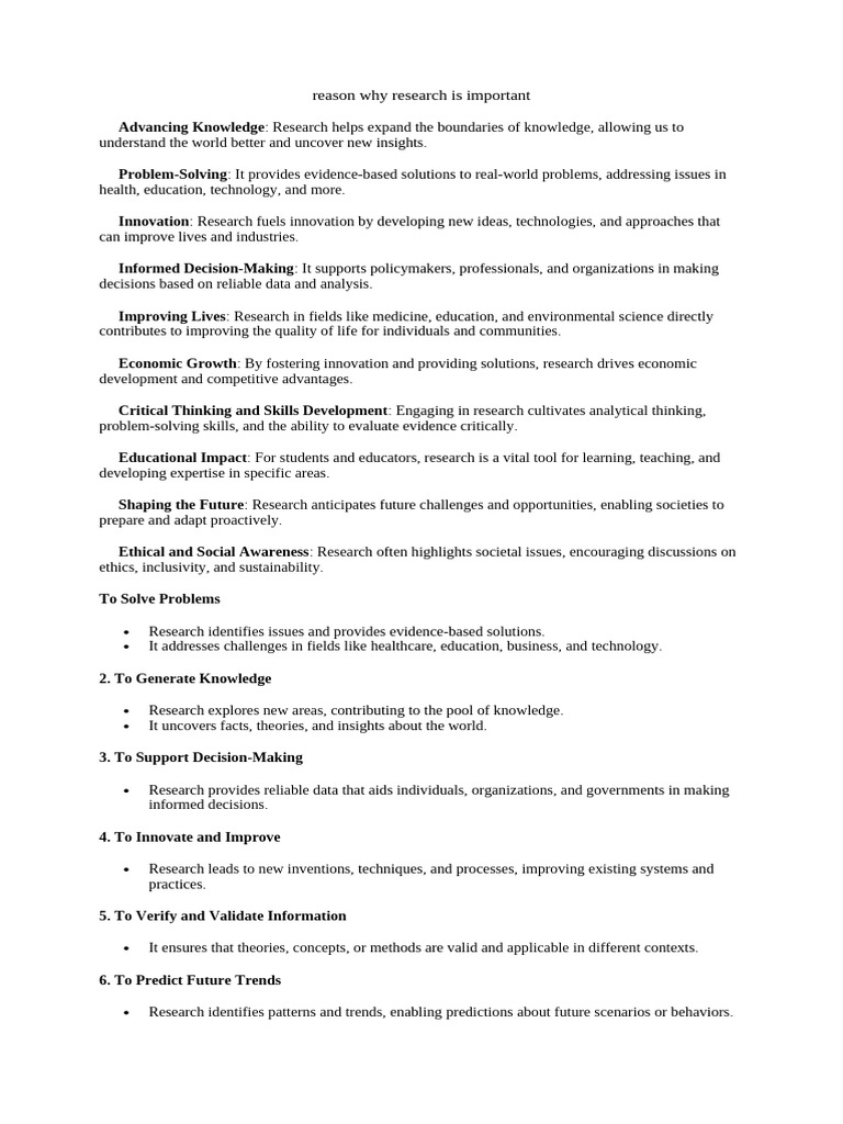 Reason Why Research Is Important | PDF | Methodology | Knowledge
