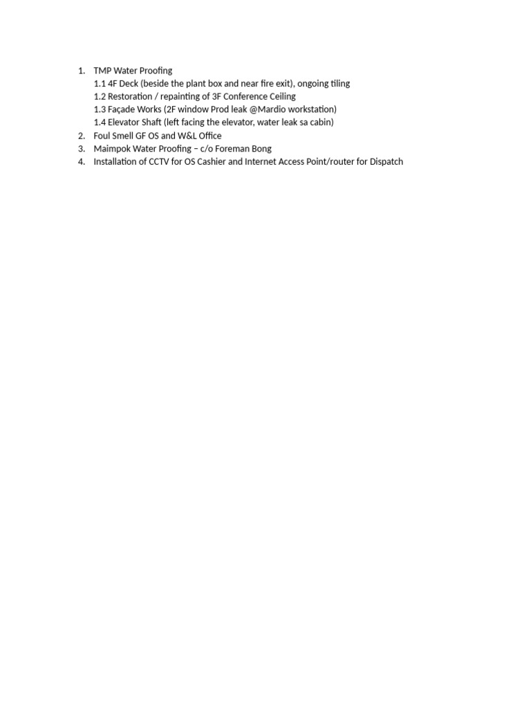 Pending Works Overview | PDF