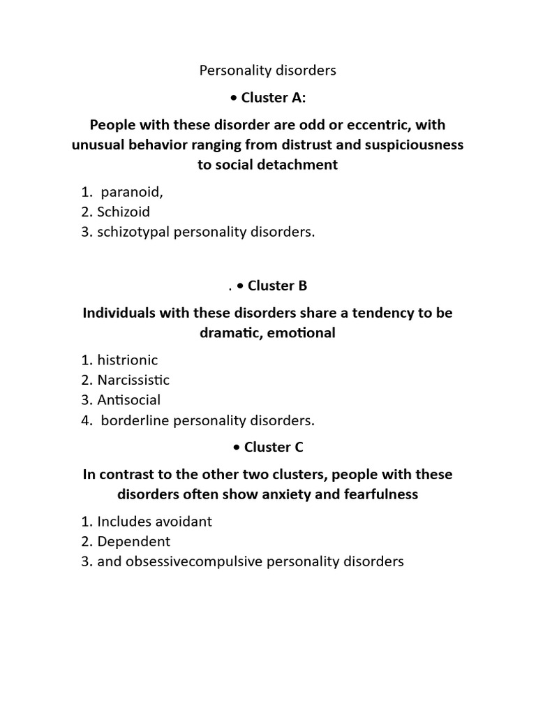 Overview of Personality Disorders | PDF | Personality Disorder | Mental ...