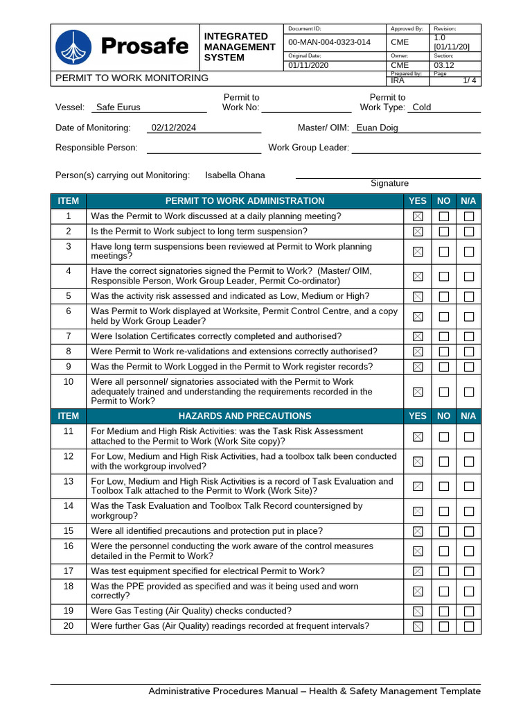 PTW Monitoring C 4275 | PDF | Occupational Safety And Health | Workplace