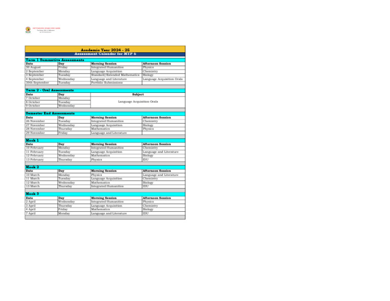 MYP 5 Assessment Schedule 2024-25 | PDF