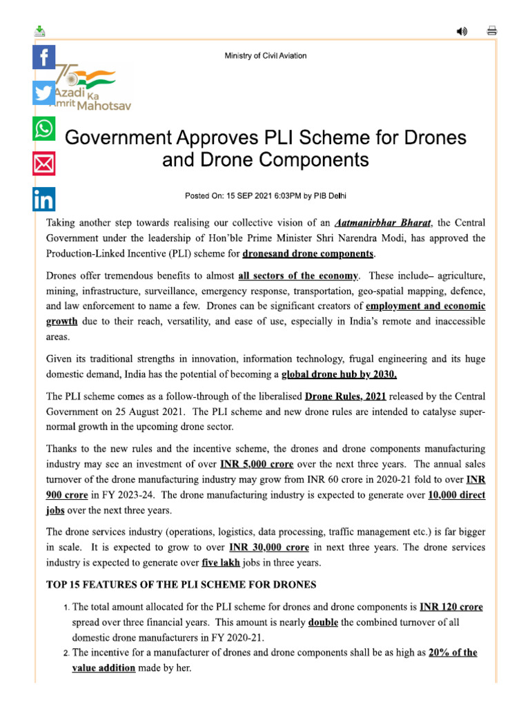 Government Approves PLI Scheme For Drones and Drone Components - 15.09. ...