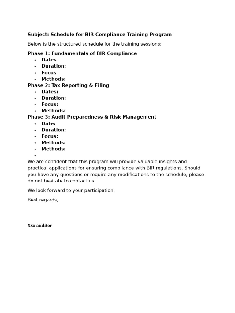 BIR Compliance Training Schedule | PDF