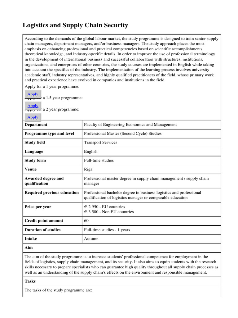 Master’s in Supply Chain Security | PDF | Academic Degree | Logistics