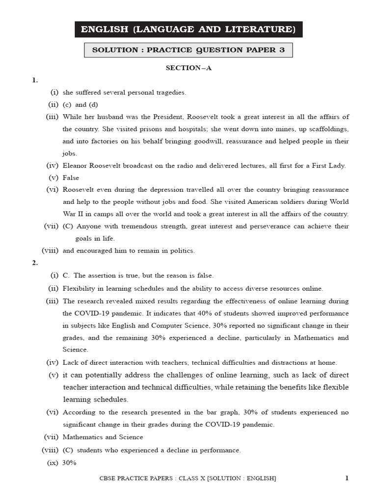 CBSE Class X English Practice Paper Solutions | PDF | Physical Fitness ...
