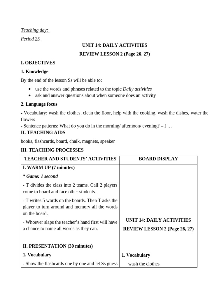 Teaching Day: Period 25: Game: 1 Second | PDF | Vocabulary | Applied ...