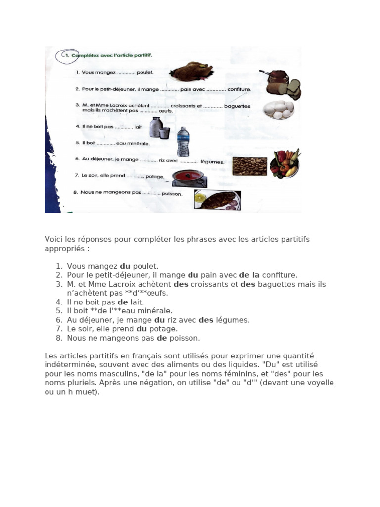 Articles Partitifs en Français | PDF | Cuisine | Nourritures