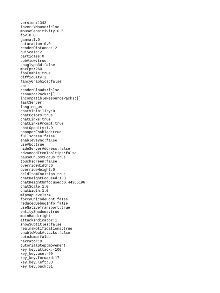 Minecraft Game Settings Configuration | PDF
