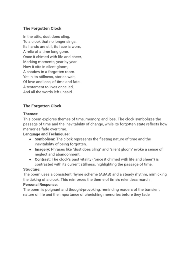 The Forgotten Clock Analysis | PDF