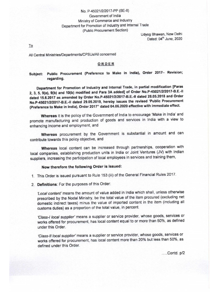 Public Procurement Order - PPP Mii Order Dated 4th June 2020 | PDF