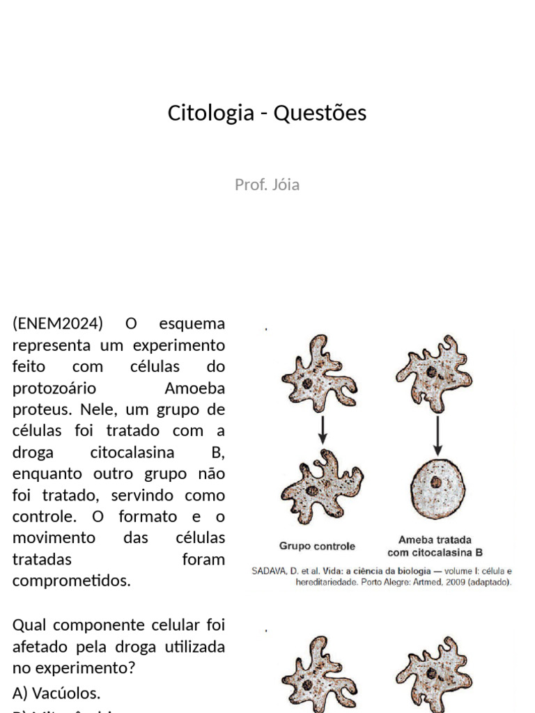 Citologia - Questões - ENEM | PDF | Osmose | Célula (Biologia)