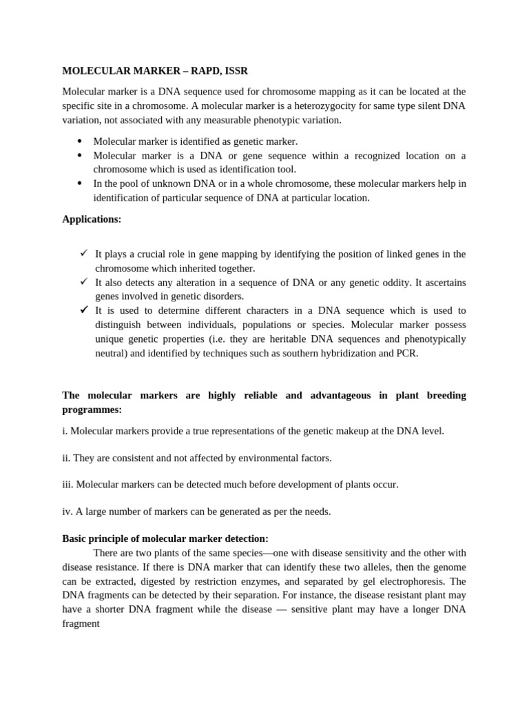 Molecular Markers: RAPD & ISSR Techniques | PDF | Microsatellite ...