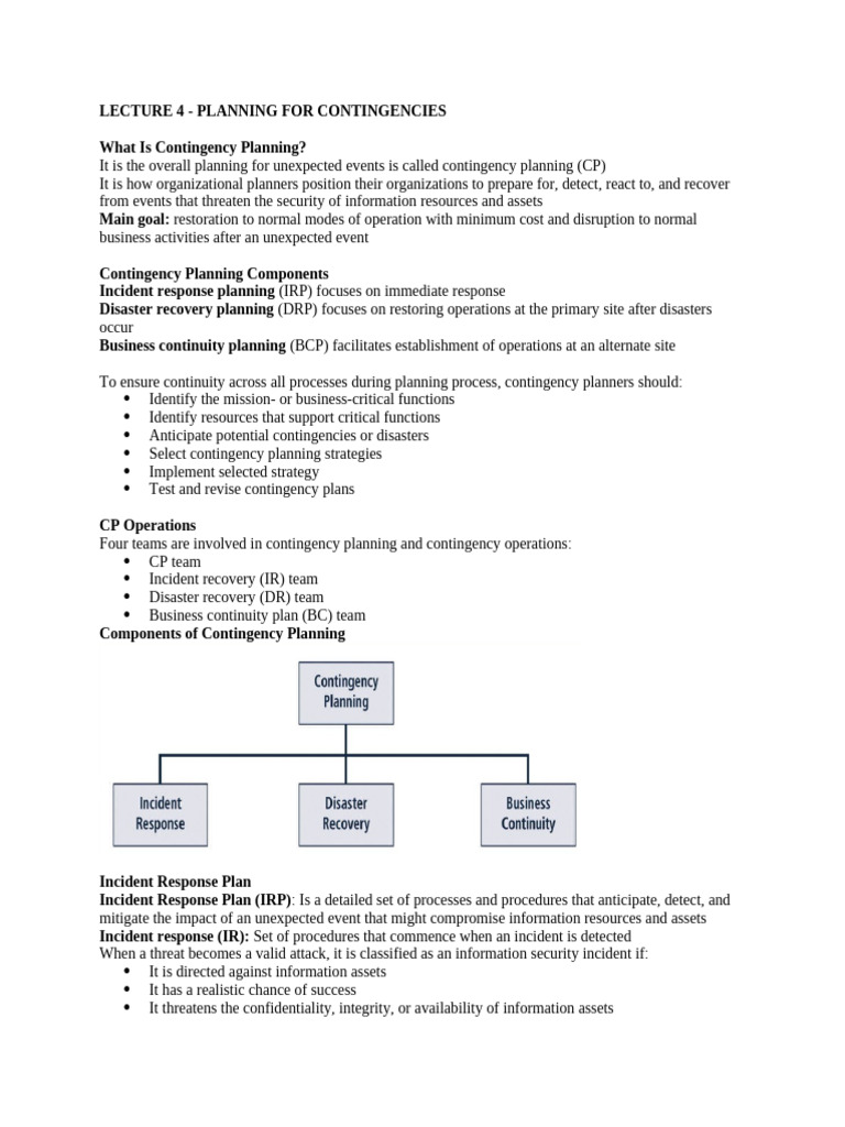 LECTURE 4 Planning For Contingencies | PDF | Crisis Management ...