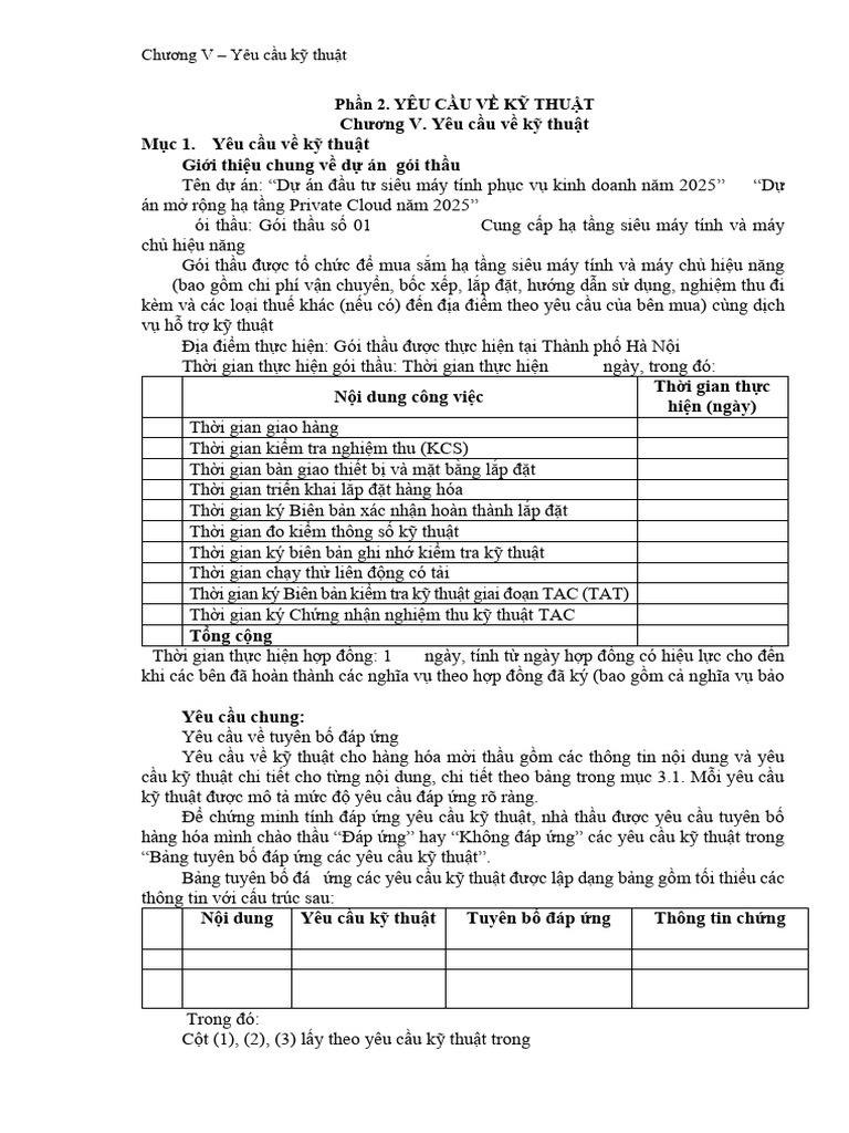Chuong V - Yeu Cau Ve Ky Thuat - Goi 01-2025-CNTT - v3.0 | PDF