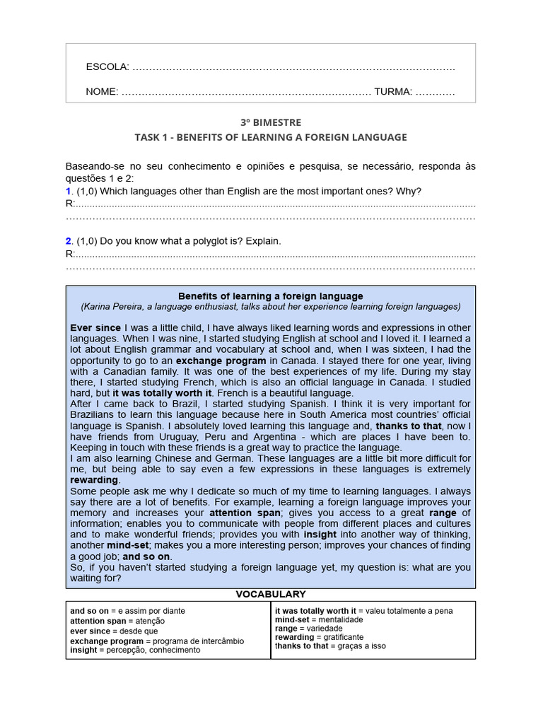 Benefits of Learning Foreign Languages | PDF | Linguistics | Human ...