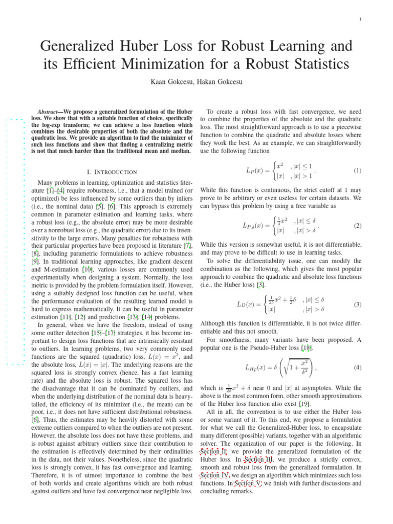 Generalized Huber Loss for Robust Learning | PDF | Robust Statistics ...