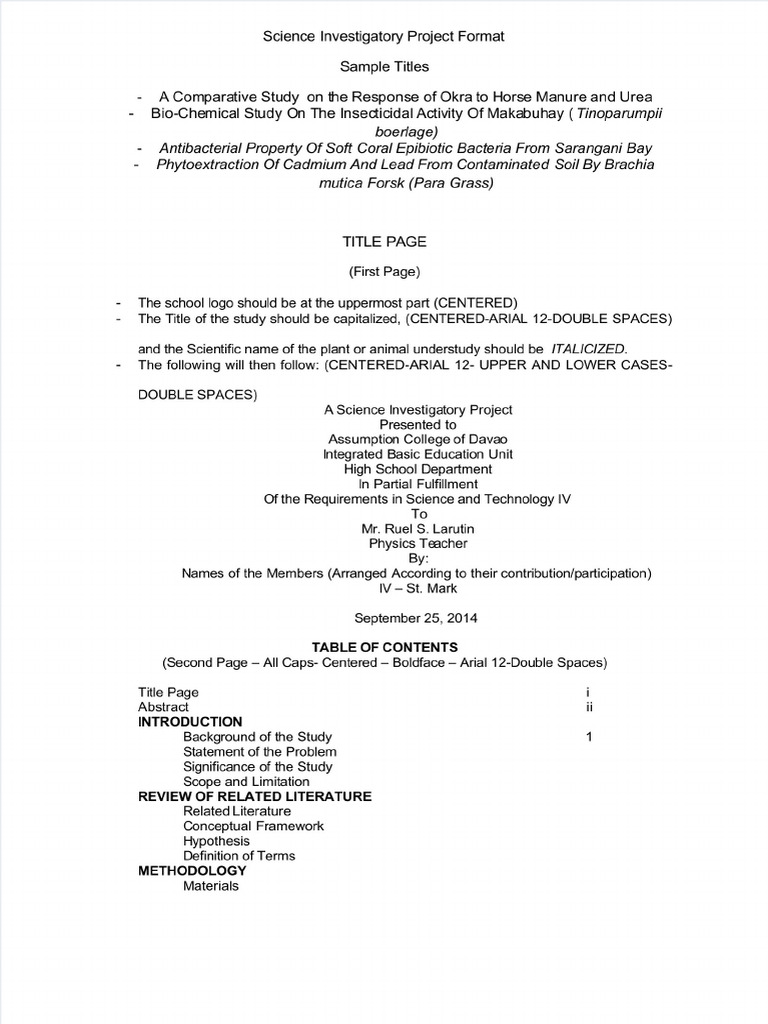 Dokumen - Tips - Science Investigatory Project Format 1 | PDF