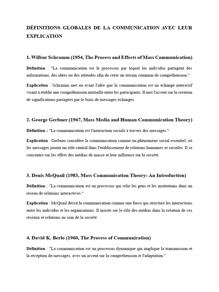 Définitions clés de la communication | PDF | la communication | Média ...