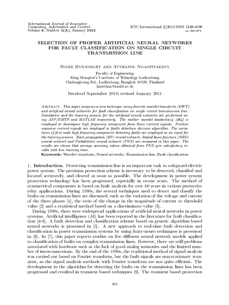 Selection of Proper ANN For Fault Clasification ON Single Circuit ...