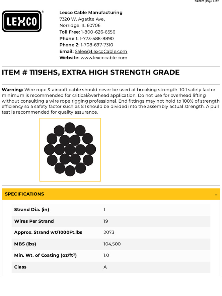 Lexco Cable Manufacturing Specifications | PDF