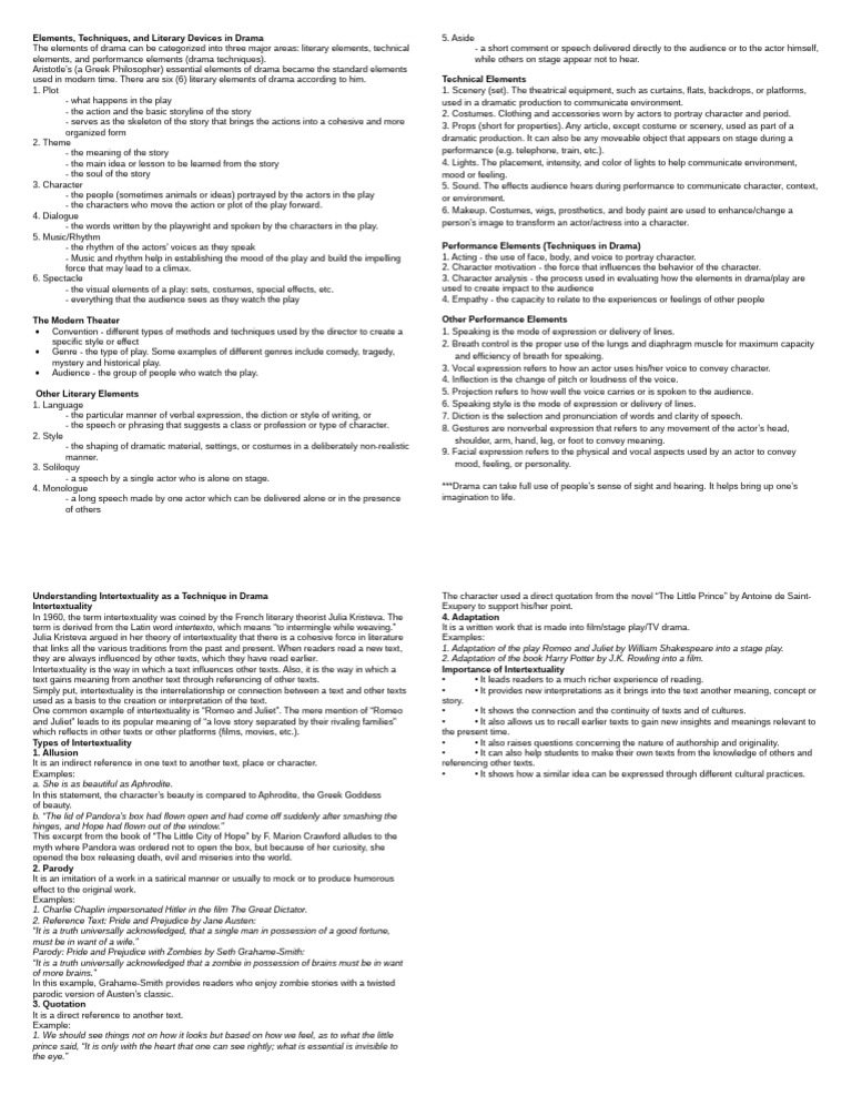 Elements and Techniques in Drama Analysis | PDF | Play (Theatre ...