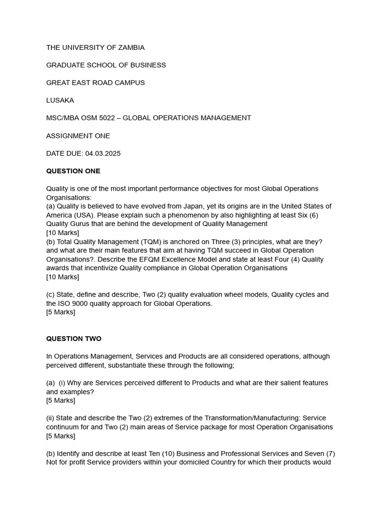 Global Operations Management Assignment 1 | PDF | Business | Business ...