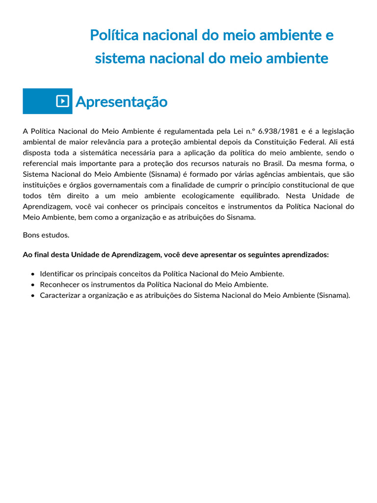 Política e Sistema Nacional do Meio Ambiente | PDF | Direito Ambiental ...