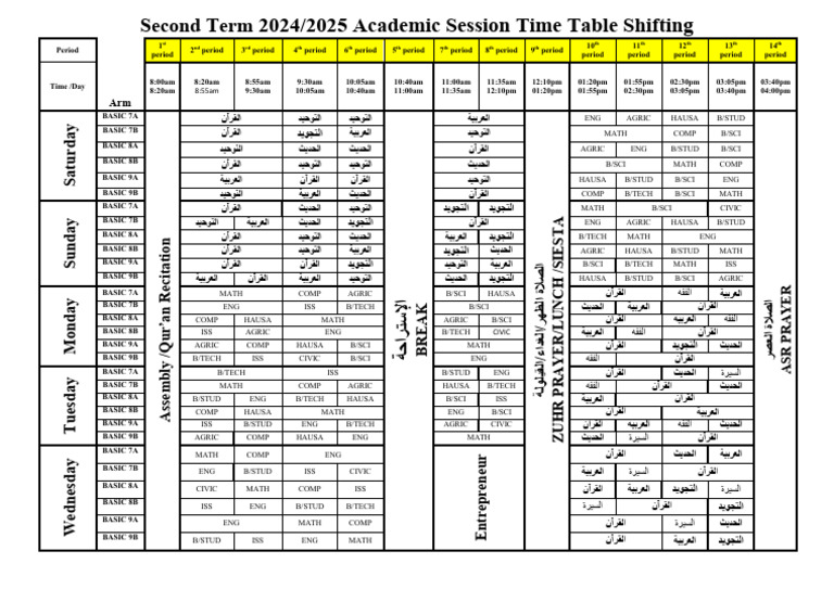 2024/2025 Academic Session Timetable | PDF