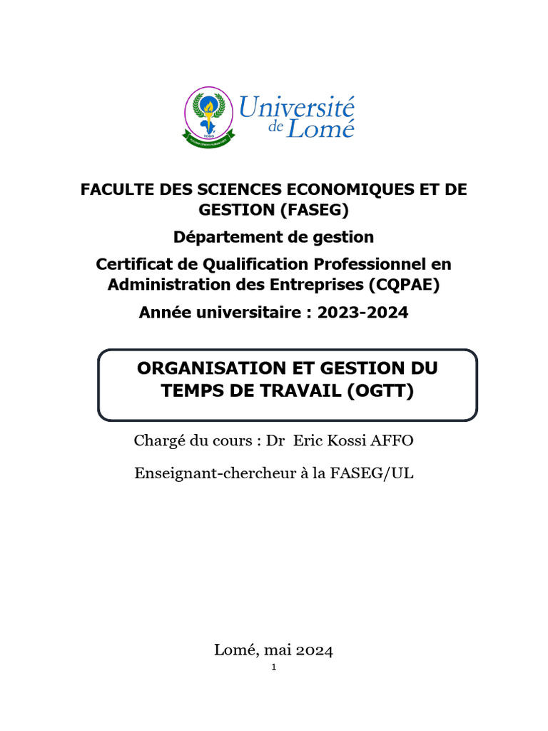 Organisation et Gestion du Temps de Travail | PDF | Planification ...