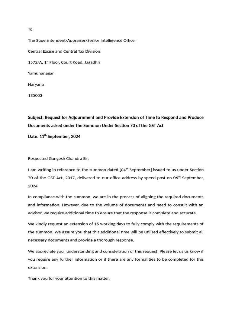 GST Extension Request for Summon Compliance | PDF