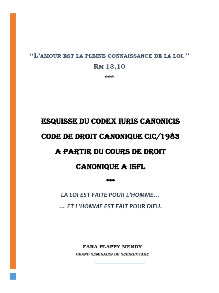 Esquisse du Code de Droit Canonique 1983 | PDF | Loi | Droit canonique