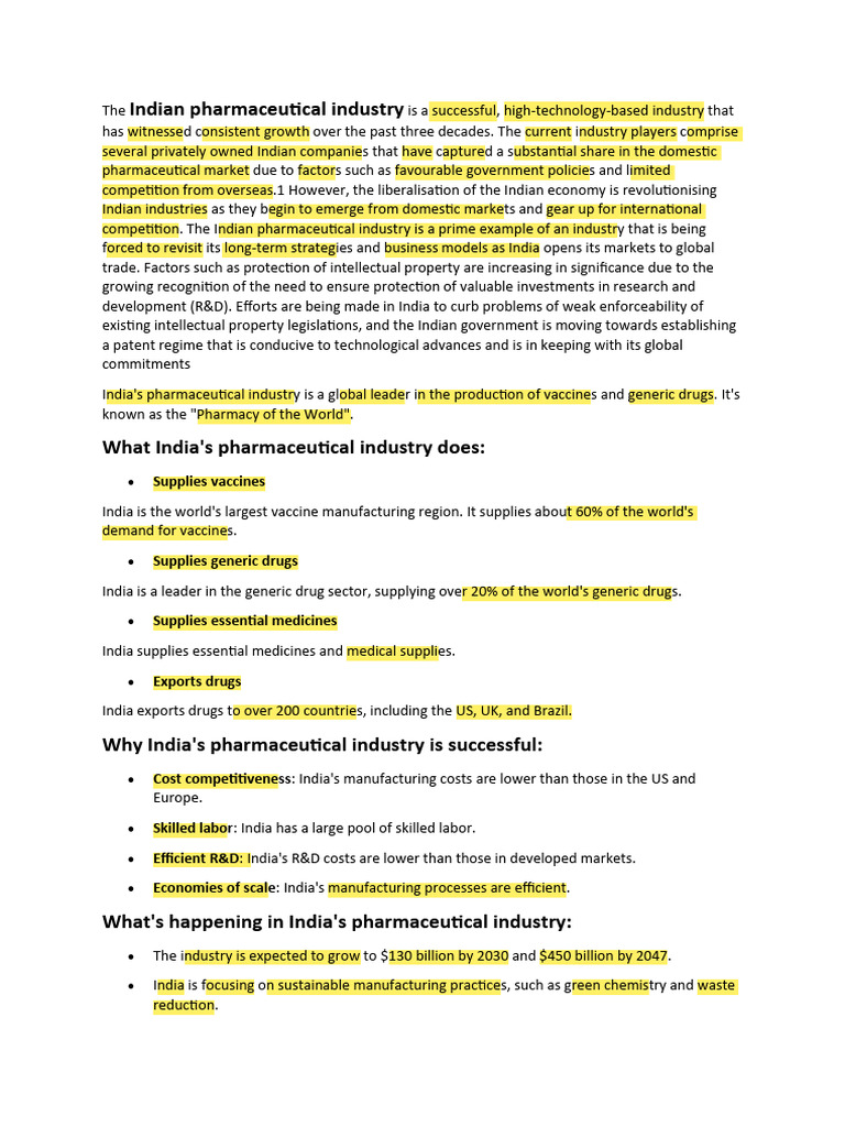 India's Pharmaceutical Industry Growth Insights | PDF | Pharmaceutical ...