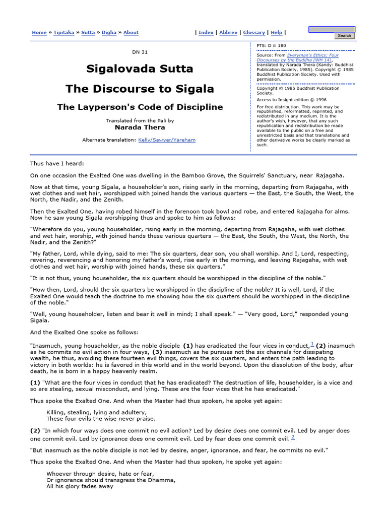 05 - The Layperson's Code of Discipline - DN 31 - Sigalovada Sutta ...
