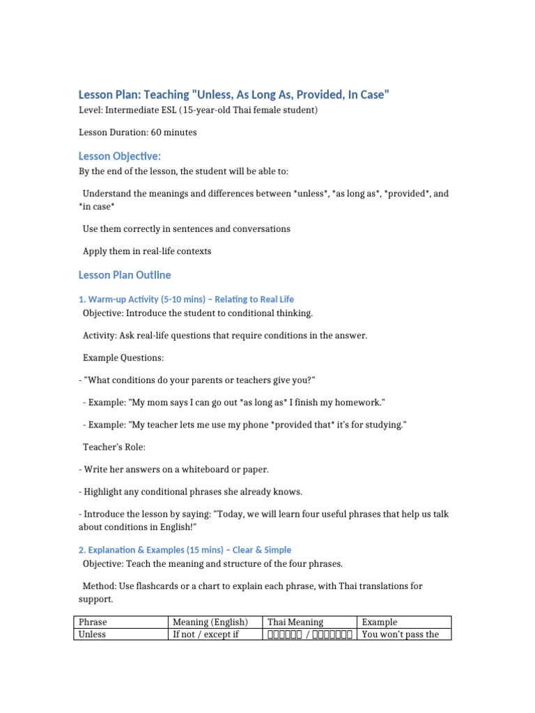 Teaching Conditional Phrases in ESL | PDF | Lesson Plan | Homework