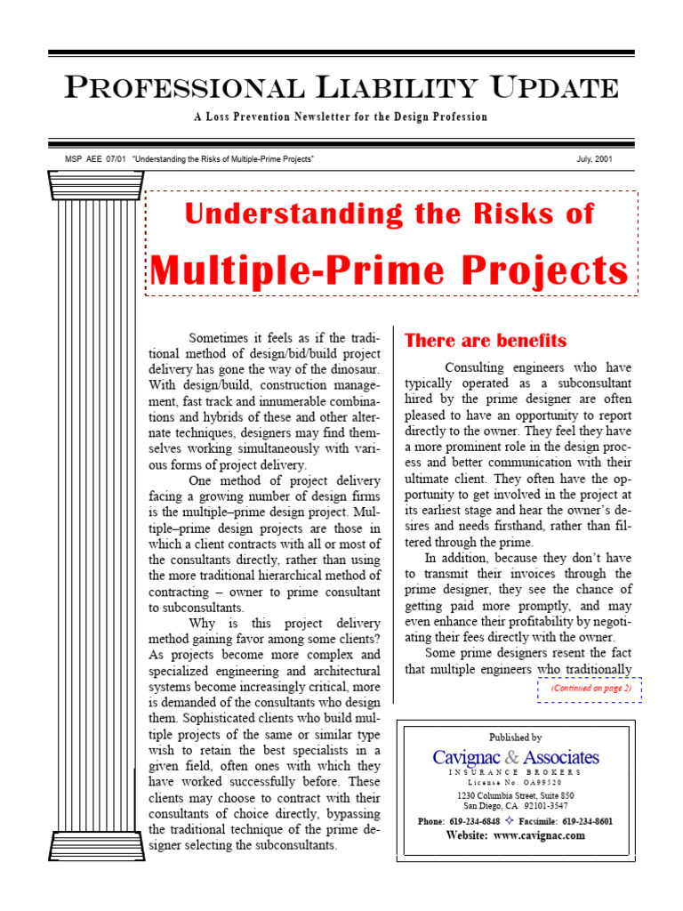 Risks of Multiple-Prime Projects Explained | PDF | Indemnity ...
