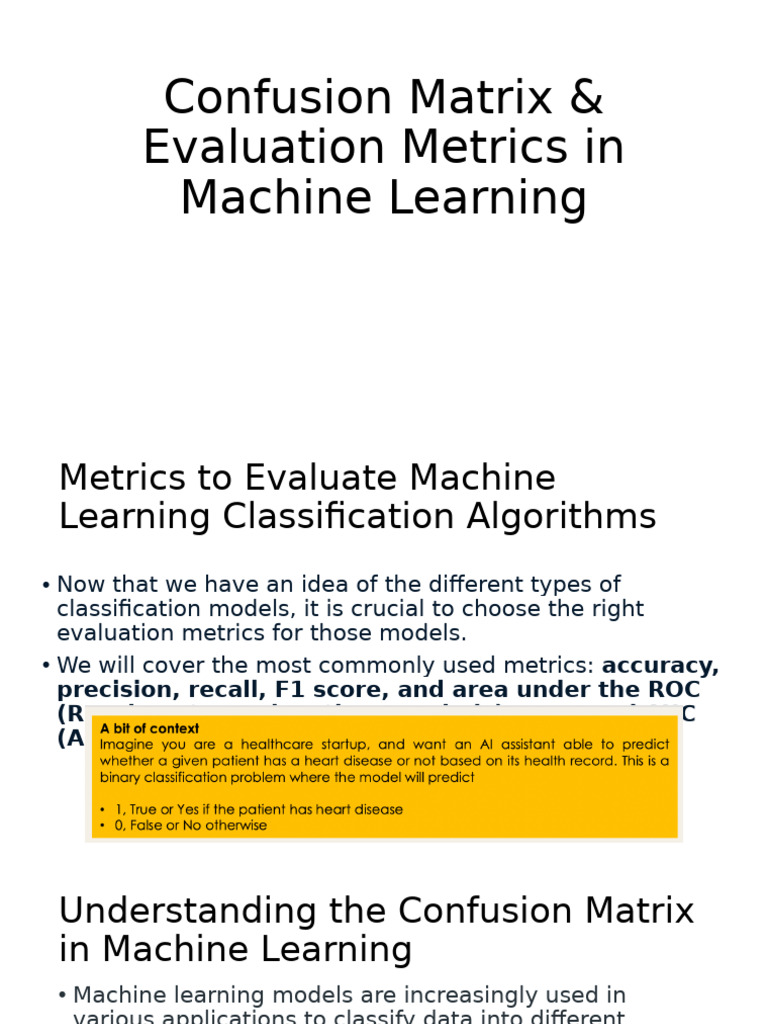 Confusion Matrix & Evaluation Metrics | PDF | Receiver Operating ...
